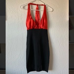 Red and black mini dress